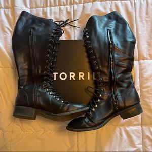 Torrid Black Lace-up Knee-high boots Size 10W